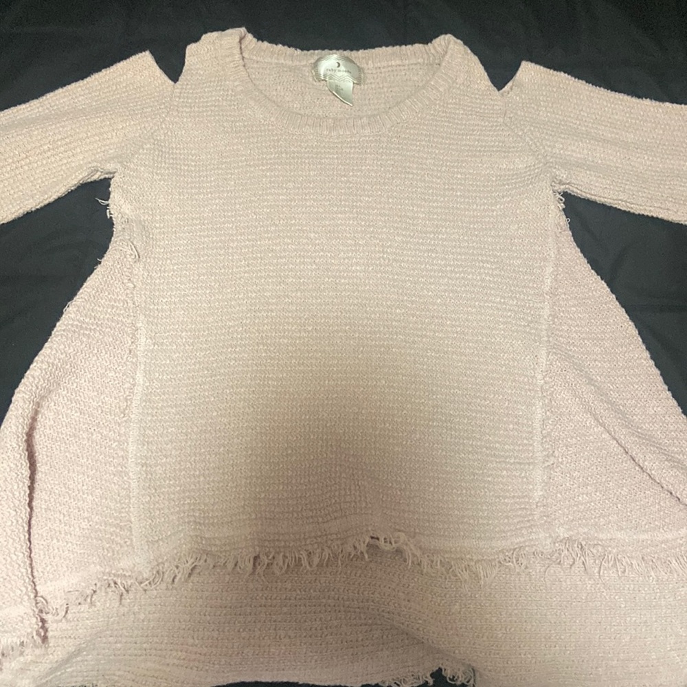 Anthropologie Cold Shoulder Sweater, Ruby Moon Blush Distressed Sweater